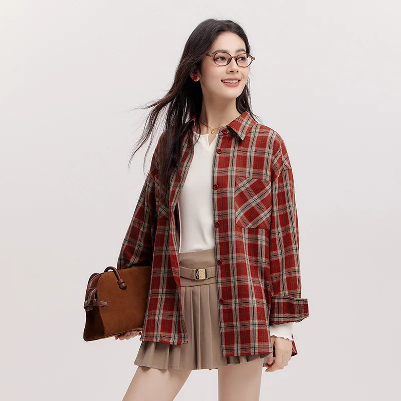 Semir Long Sleeve Shirt Women Mid-long Style Oversize Spring 2025 New Spring Checkered Top Vintage