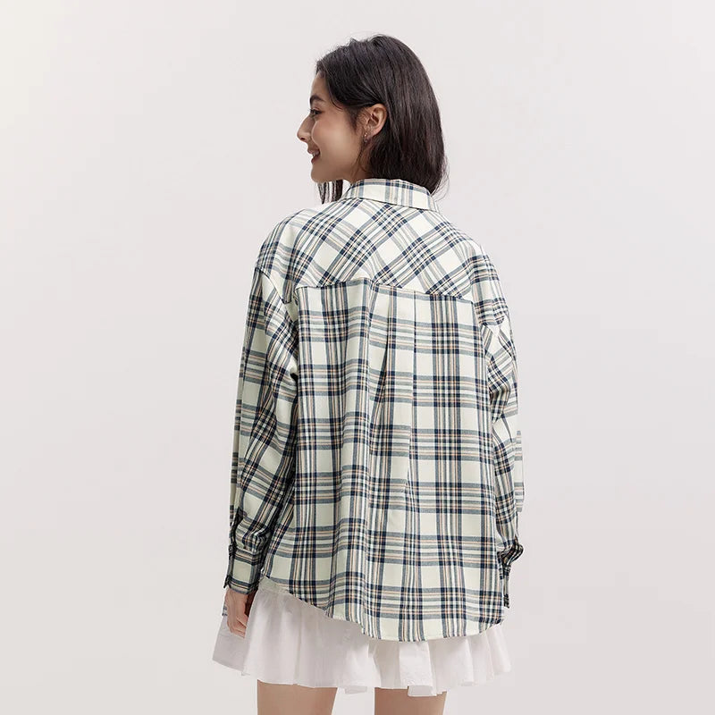 Semir Long Sleeve Shirt Women Mid-long Style Oversize Spring 2025 New Spring Checkered Top Vintage