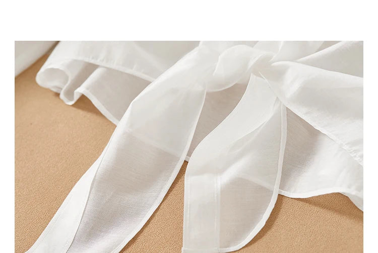 SENTUBILA Sheer Knot Shirts Women 2025 Elegant Casuals Long Drop Sleeve Button Up Shirts & Blouses Female Clothes 132C48674
