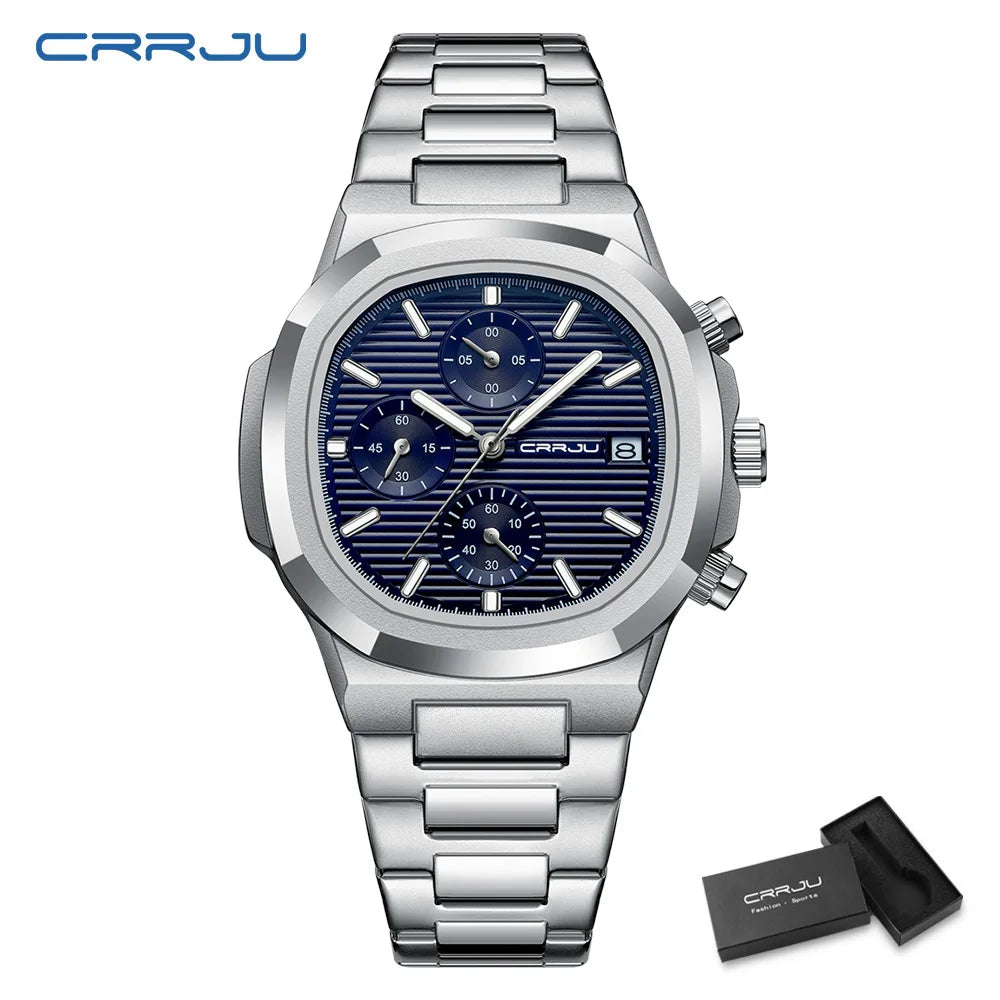 RBB Men's Luxury Quartz Watch – Stainless Steel, Square Case, Luminous & Waterproof