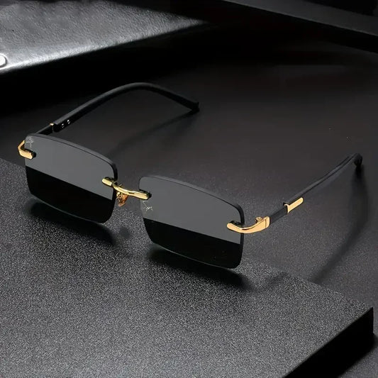 RBB Rimless Rectangle Sunglasses – Unisex Fashion Small Square Shades