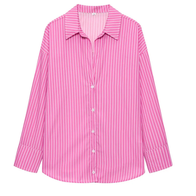 TRAF 2025 Women's Shirt Long Blue Shirt Women Spring Long Sleeve Oversize Shirts Blouses Korean Style Casual Button Up Shirts