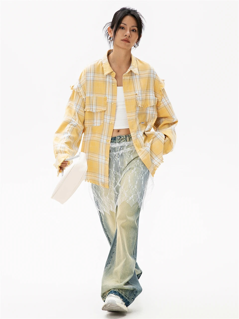 Elegant Women's Blouses 2024 Autumn 100 Cotton Yellow Plaid Shirts for Women Ladies Clothes in Offers Women's Long Sleeve Top