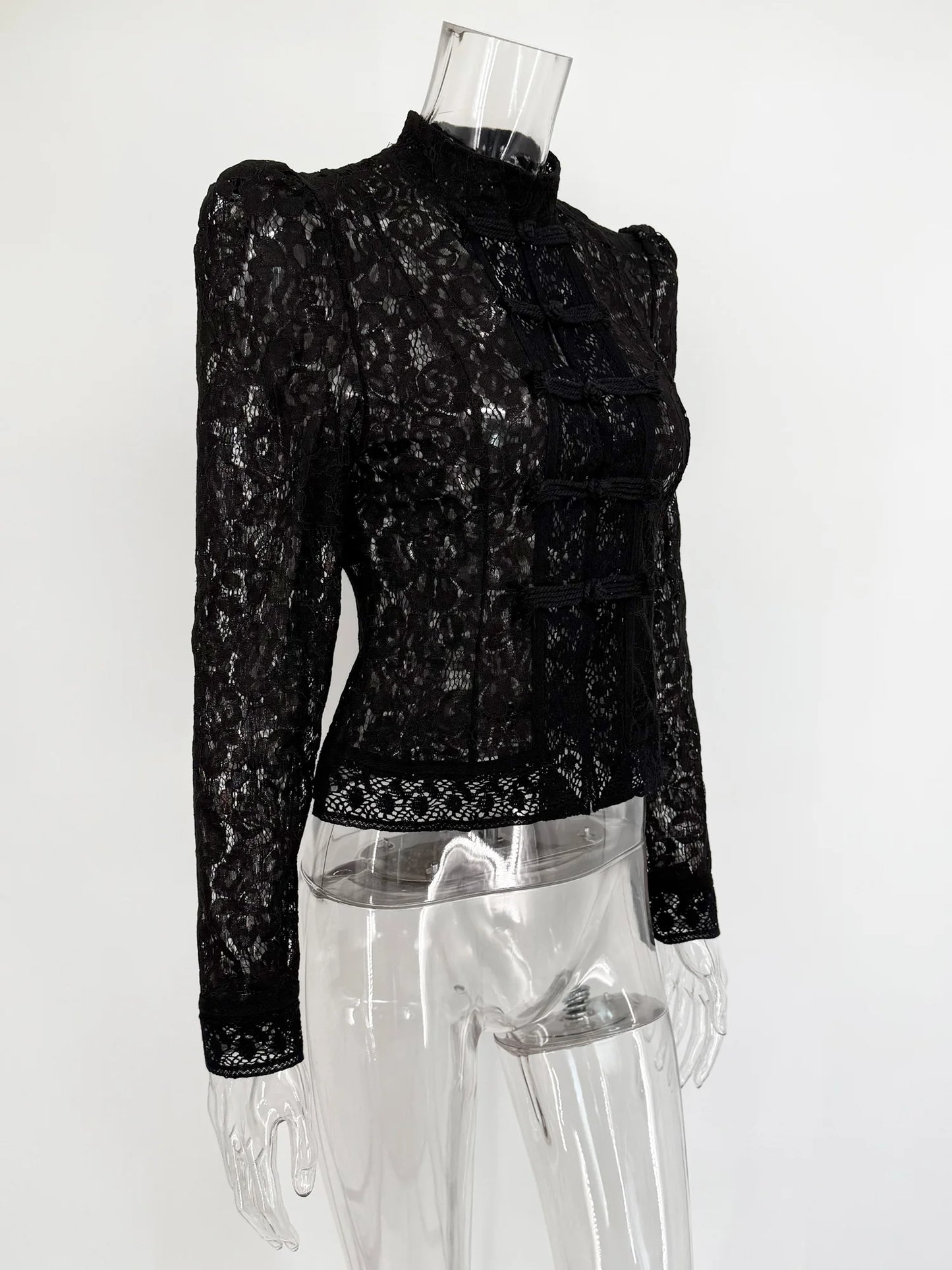 Tuularose Luxury Lace Blouse Fashion Lace Print Single Breasted Slim Shirt Vintage Elegant Party Looks Summer Women Blouse Tops