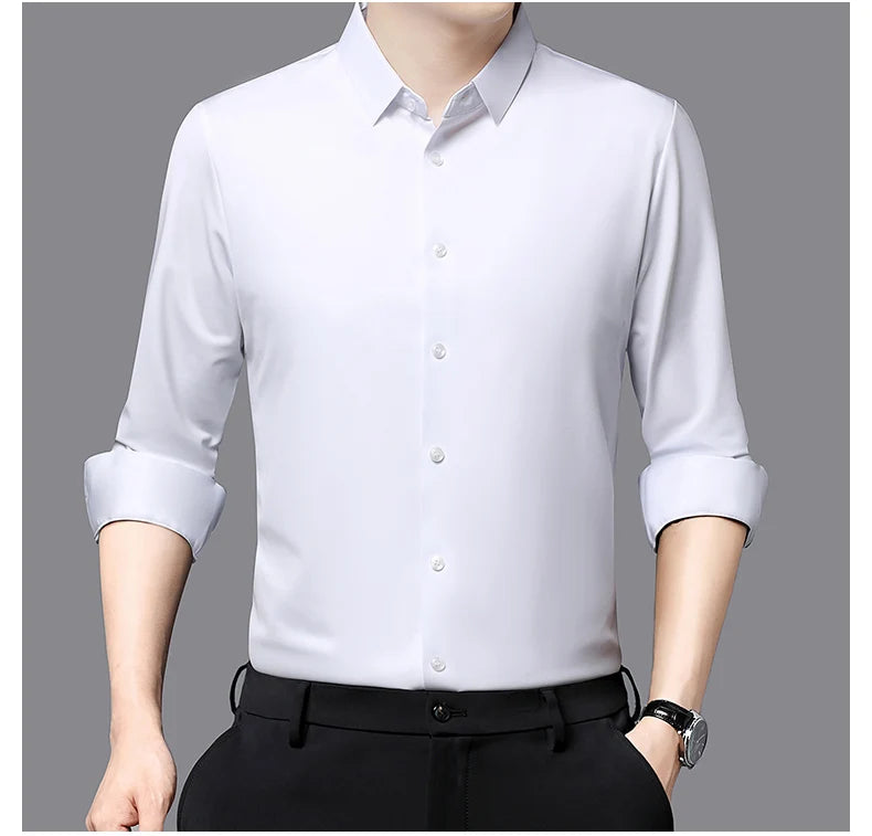 RBB Men’s Premium Ultra-Stretch Long Sleeve Shirt – Silky Formal & Casual Wear