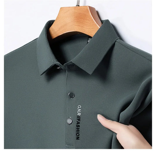 RBB 2025 Men’s Breathable Short Sleeve Solid Color Polo Shirt – Comfortable Elastic Casual Business Top