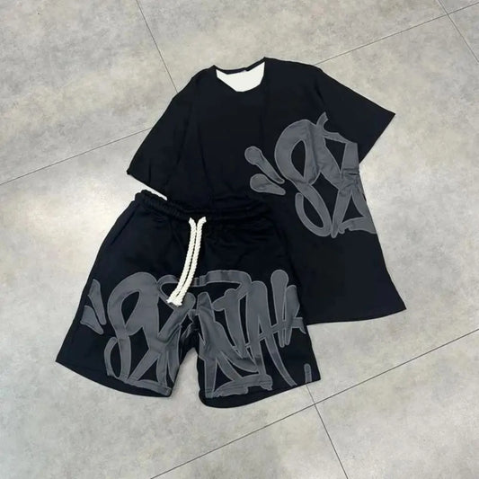 RBB Urban Rider Men's Motorcycle-Inspired Casual Two-Piece Set – T-Shirt & Shorts