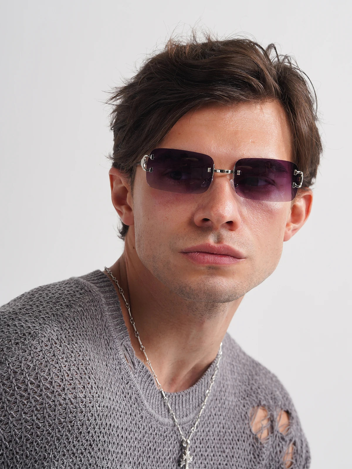 RBB 2025 Rimless Square UV400 Sunglasses – Unisex Designer Outdoor Metal Frame Shades