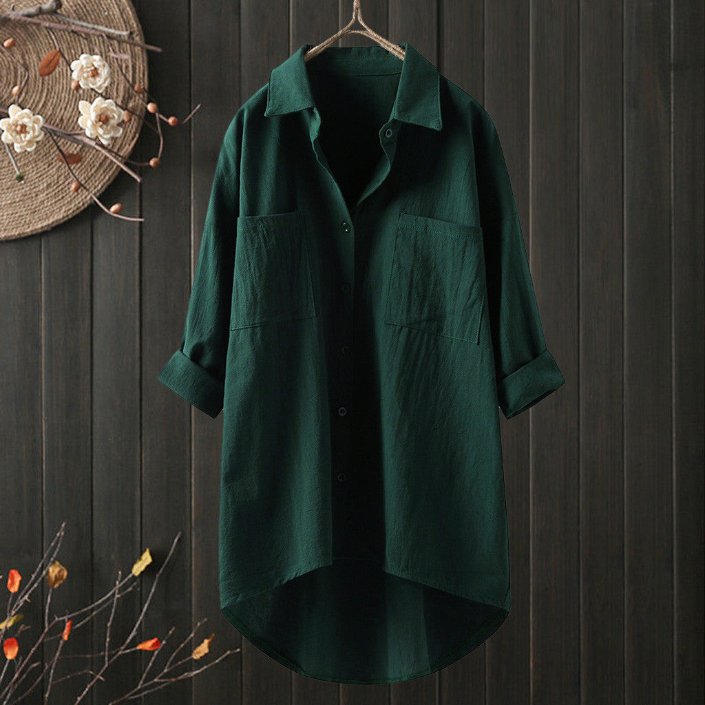 Elegant and Youth Woman Blouses Casual Home Cotton Linen Large Size Single Breasted Commuting Style Long Sleeved Shirt