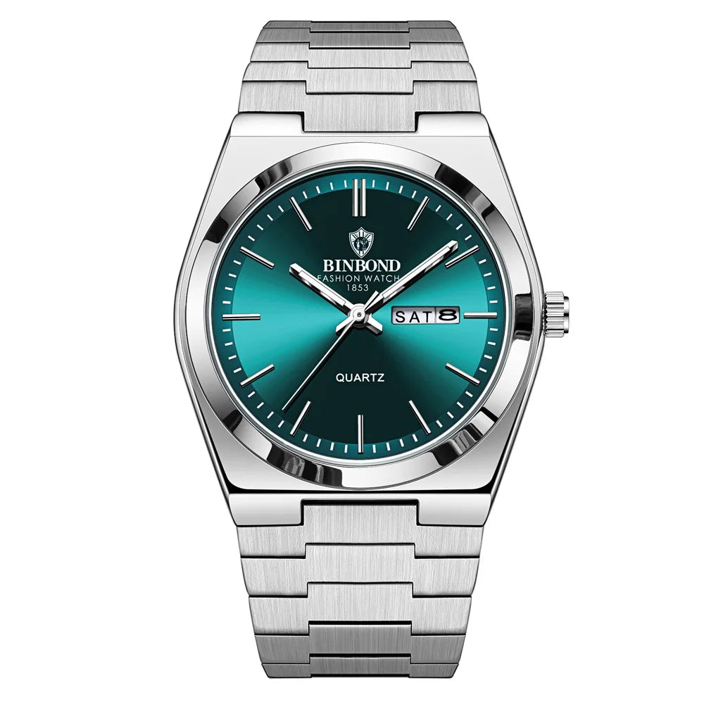 RBB Men’s Luxury Quartz Watch – Stainless Steel, Double Calendar, Waterproof, Business & Leisure Style
