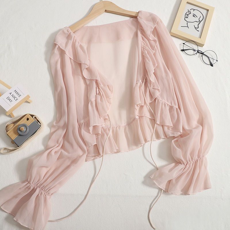 Blouses Women Lace-up Summer New Design Thin Trendy Long Sleeve Leisure Sweet Girls All-match Korean Style Tender Streetwear Ins