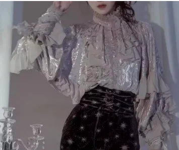Gothic Style Batwing Sleeve Shirt Women Lolita Loose Spring Autumn Ladies Elegant Red and Black Top Blouse Solid Color Blouse