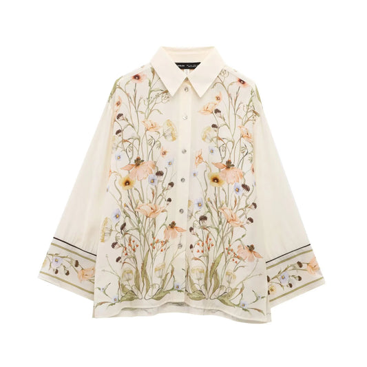 European And American 2025 Spring And Summer New Women's Casual Style Simple Flower Printed Shirt