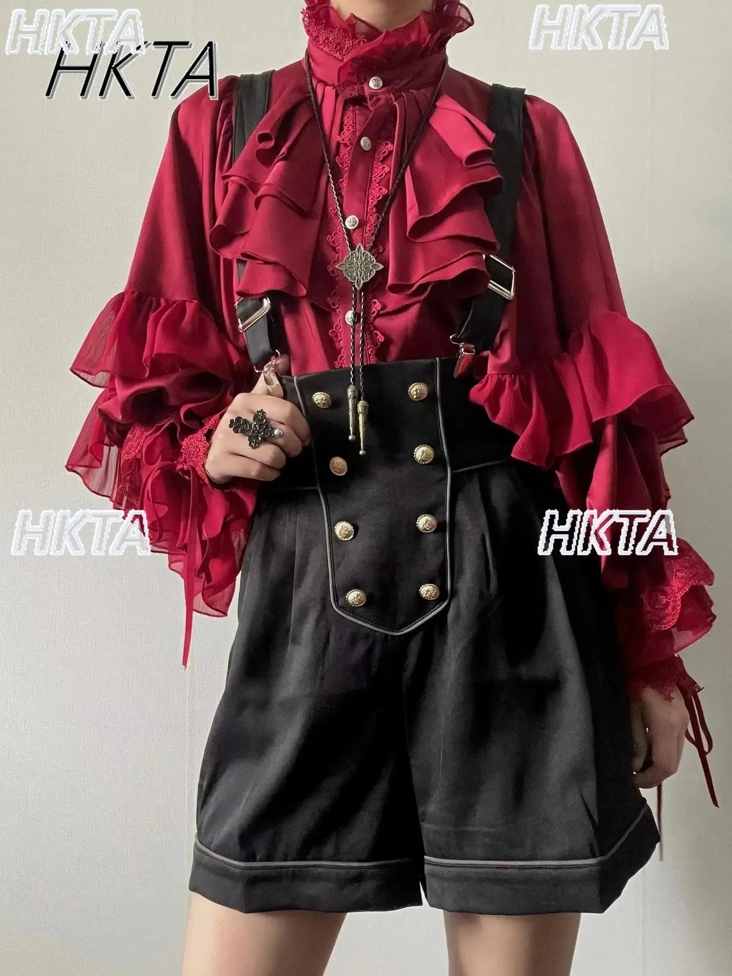 Gothic Style Batwing Sleeve Shirt Women Lolita Loose Spring Autumn Ladies Elegant Red and Black Top Blouse Solid Color Blouse