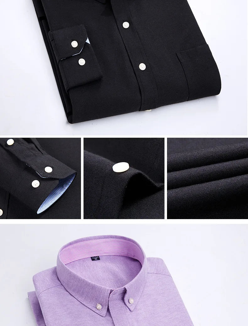 RBB Men's Oxford Long Sleeve Shirt – Slim Fit, Wrinkle-Free Casual Workwear for All Seasons