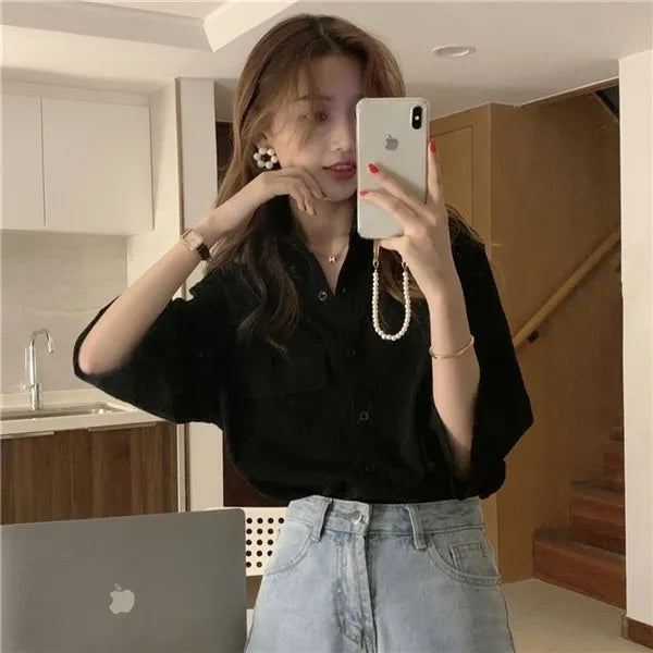 RBB Women's Retro Quarter Sleeve Shirt – Loose Fit Casual Summer Outerwear