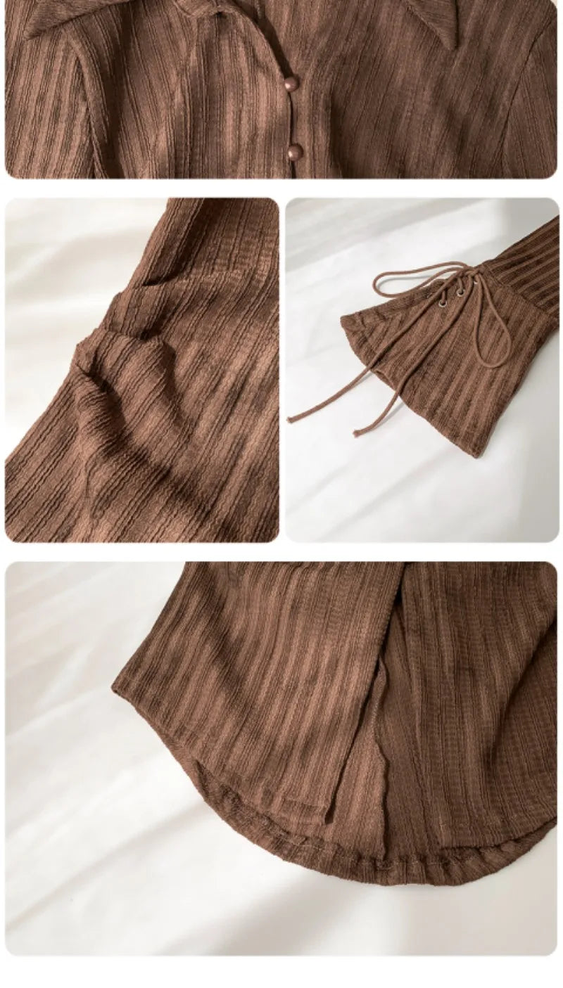 French Style Flare Sleeve Shirts for Women Retro Chic Lace-up Spring Autumn Elegant Feminine Sexy Tops Aesthetic Clothes Popular