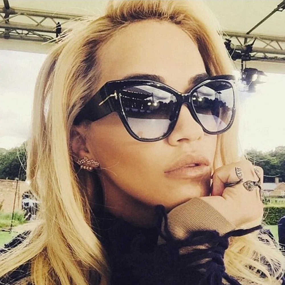 RBB Luxury Black Cat Eye Oversized Sunglasses for Women – 2024 Designer Gradient Shades