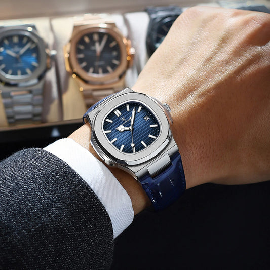 RBB Luxury Square Men’s Quartz Watch – Waterproof, Luminous, Leather Strap, Date Display + Gift Box