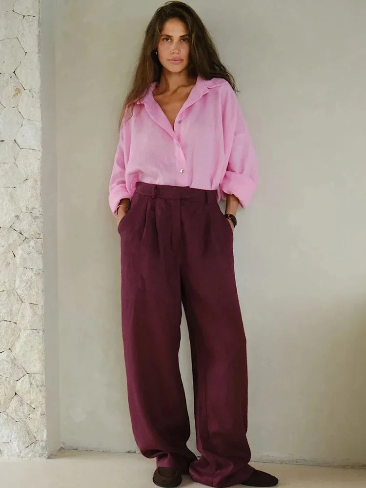 Epligg Women's White Shirt Long Sleeve Elegant Pink Loose Fashion Blouse Summer Vintage Basic Top Collar Shirt for Women