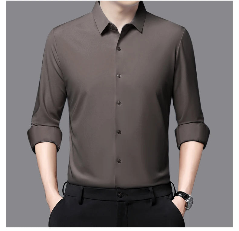 RBB Men’s Premium Ultra-Stretch Long Sleeve Shirt – Silky Formal & Casual Wear