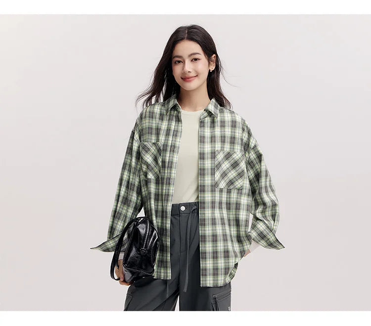 Semir Long Sleeve Shirt Women Mid-long Style Oversize Spring 2025 New Spring Checkered Top Vintage