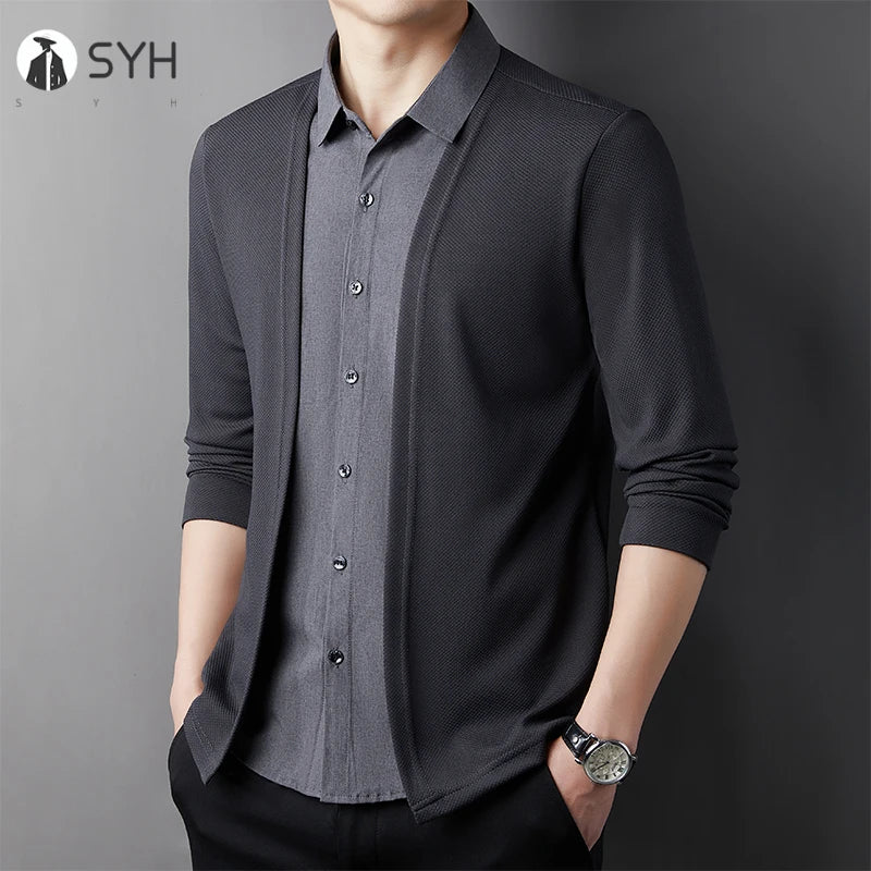 RBB Men’s Casual Long Sleeve Two-Piece Style Shirt – Comfortable Korean Fashion
