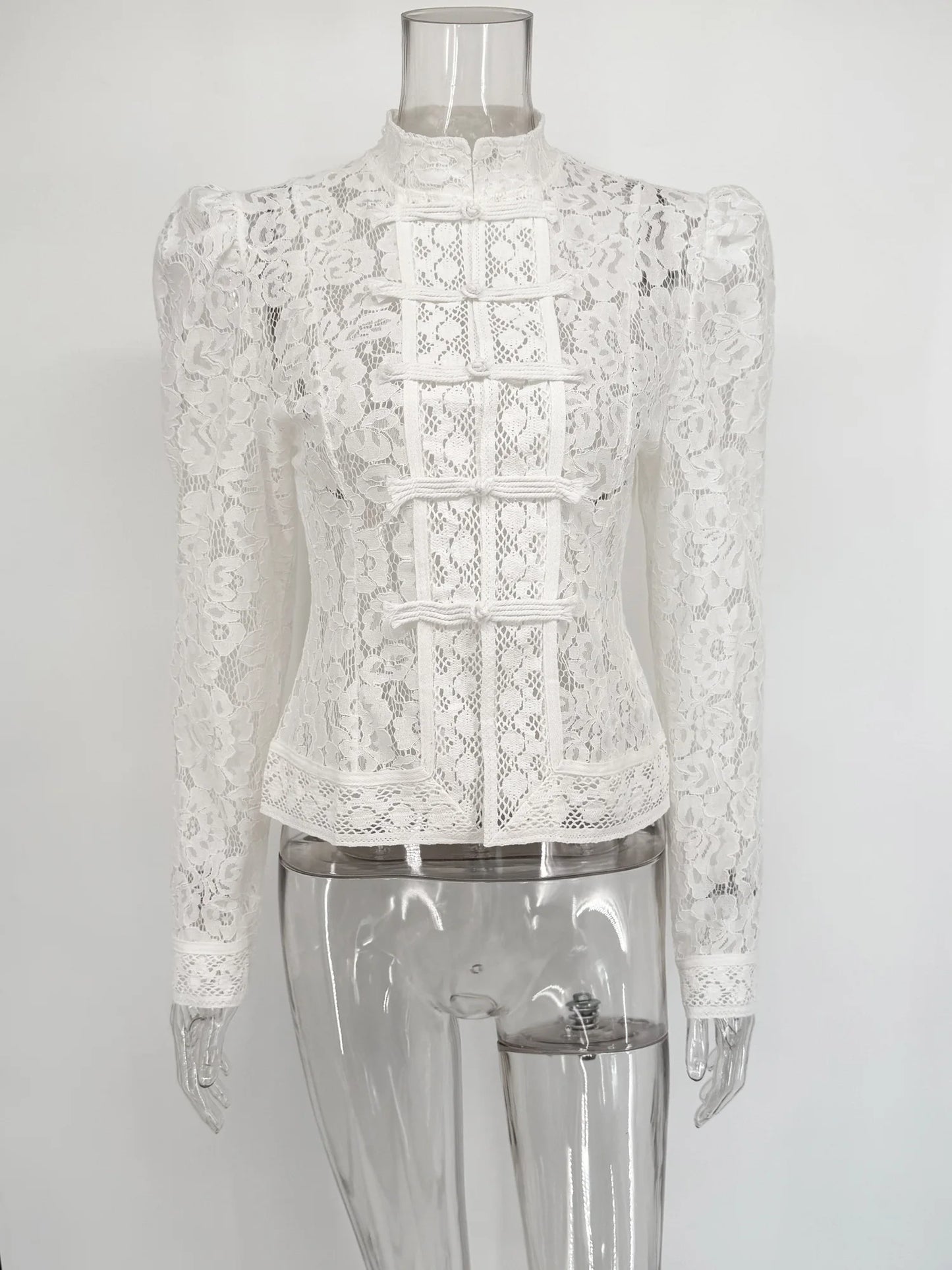 Tuularose Luxury Lace Blouse Fashion Lace Print Single Breasted Slim Shirt Vintage Elegant Party Looks Summer Women Blouse Tops