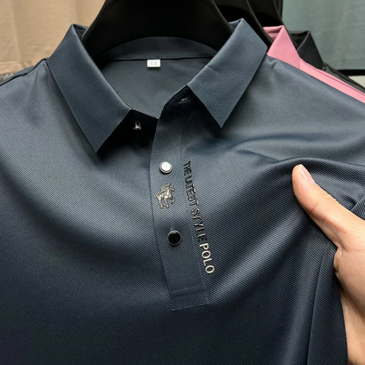RBB Ice Silk Embroidery Polo Shirt – 2024 Summer Korean Fashion Men’s Business Casual Short Sleeve T-Shirt