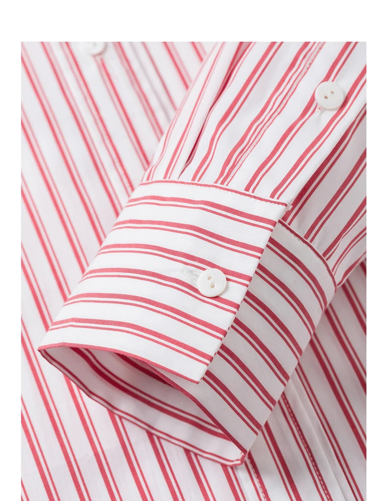 TOYOUTH Women Blouse Shirt 2025 Spring New Lyocell Long Sleeve Striped Cotton Sunscreen OL Shirt Tops