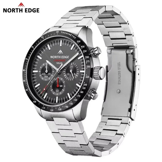 RBB Men’s 2025 Longwings Solar Quartz Pilot Watch – Stopwatch, Luminous, 50M Waterproof, Full Stainless Steel
