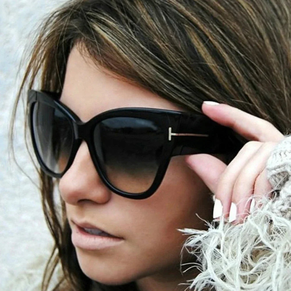 RBB Luxury Black Cat Eye Oversized Sunglasses for Women – 2024 Designer Gradient Shades