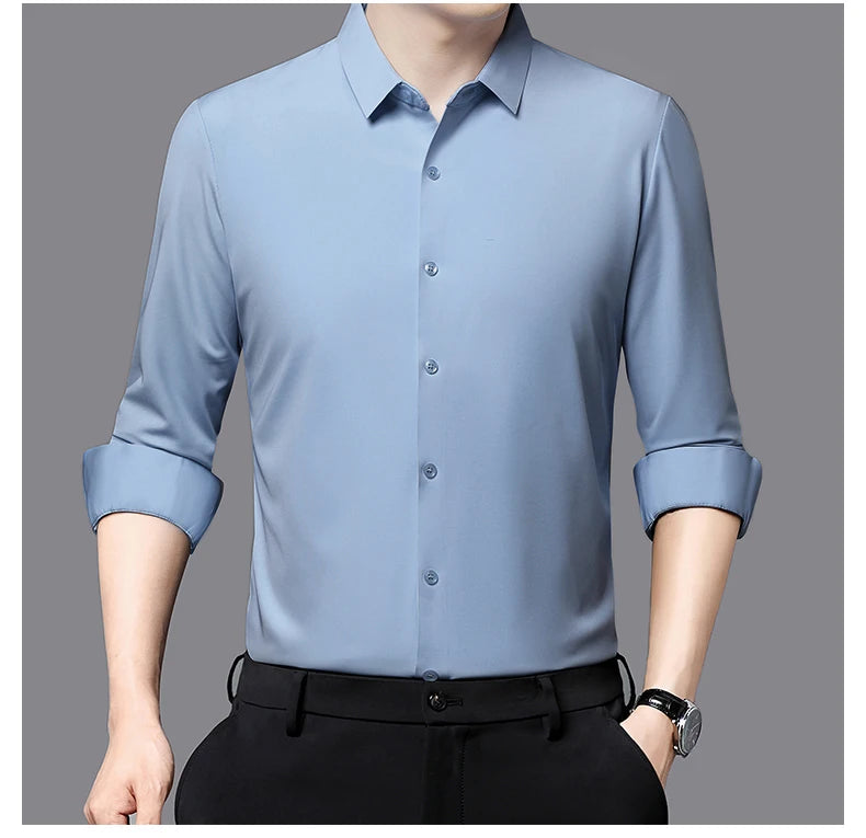RBB Men’s Premium Ultra-Stretch Long Sleeve Shirt – Silky Formal & Casual Wear