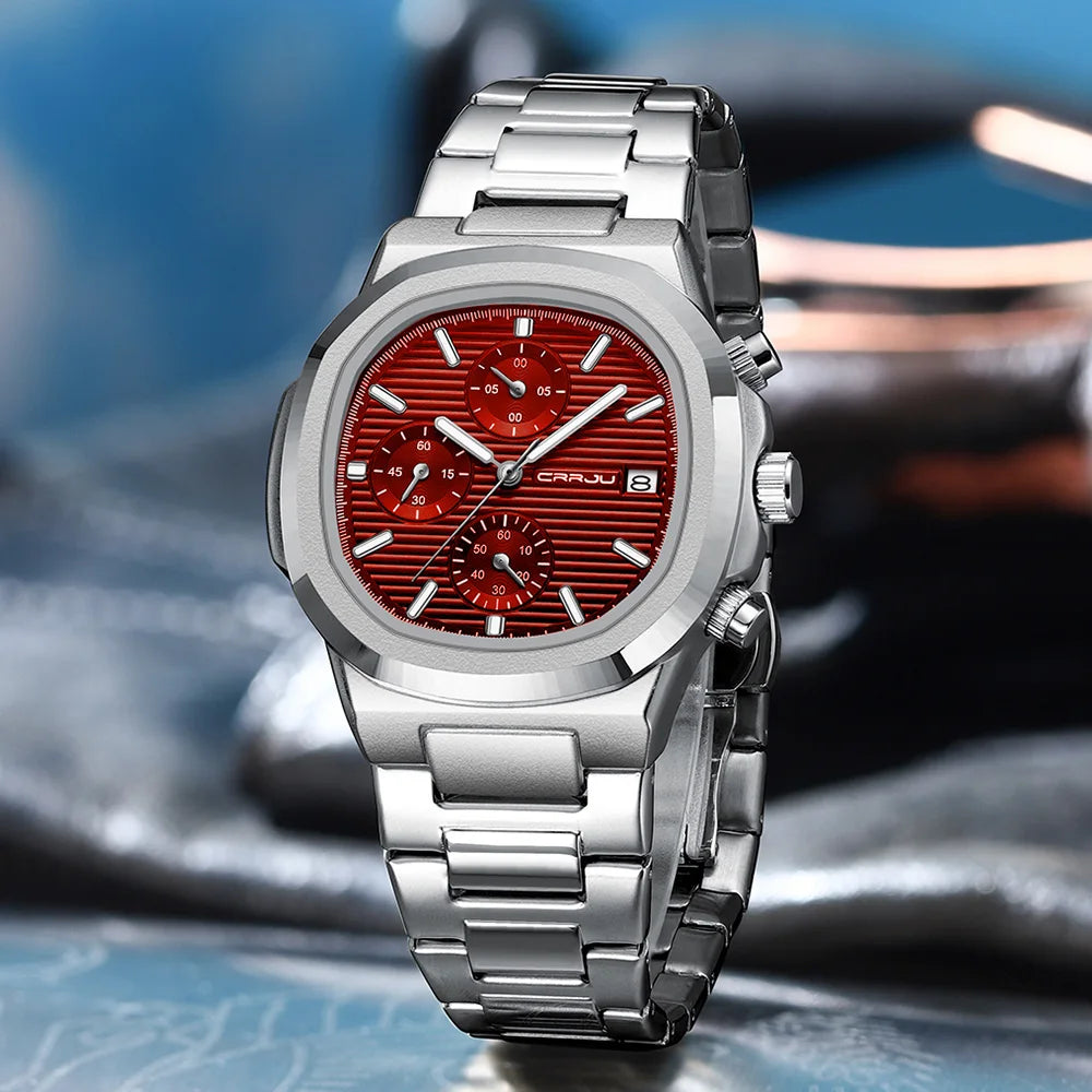 RBB Men's Luxury Quartz Watch – Stainless Steel, Square Case, Luminous & Waterproof