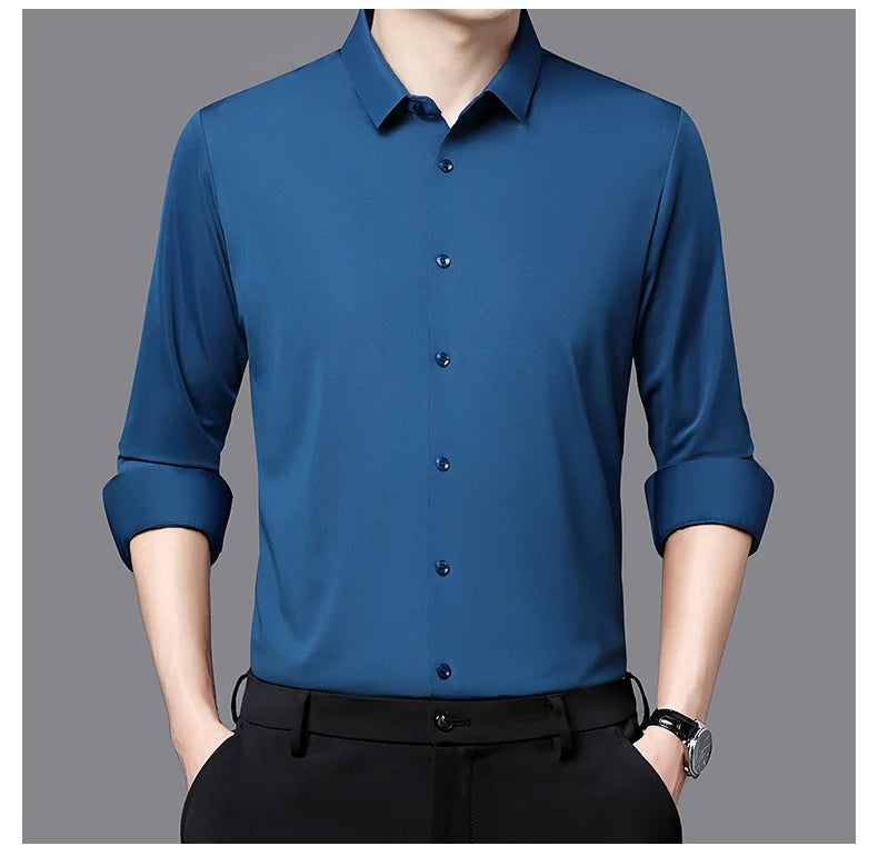 RBB Men’s Premium Ultra-Stretch Long Sleeve Shirt – Silky Formal & Casual Wear