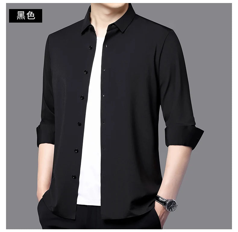 RBB Men’s Premium Ultra-Stretch Long Sleeve Shirt – Silky Formal & Casual Wear