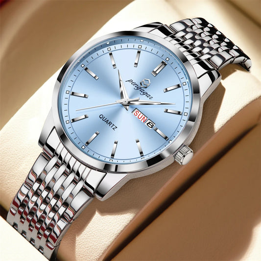 RBB 2025 New Luxury Men's Quartz Watch – Stainless Steel, Waterproof, Luminous, Date Display, 43mm