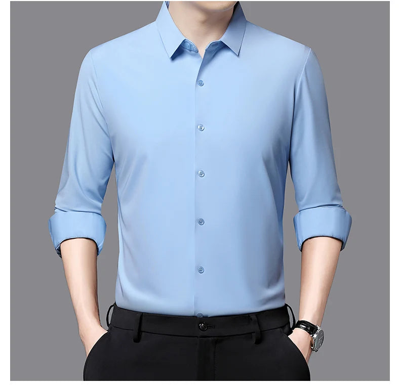 RBB Men’s Premium Ultra-Stretch Long Sleeve Shirt – Silky Formal & Casual Wear