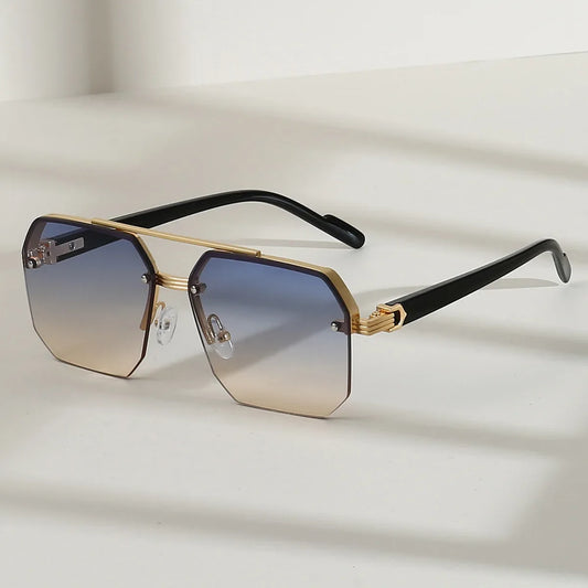 RBB Men's Half-Frame Metal Square Sunglasses – Retro Casual Outdoor Fashion Eyewear