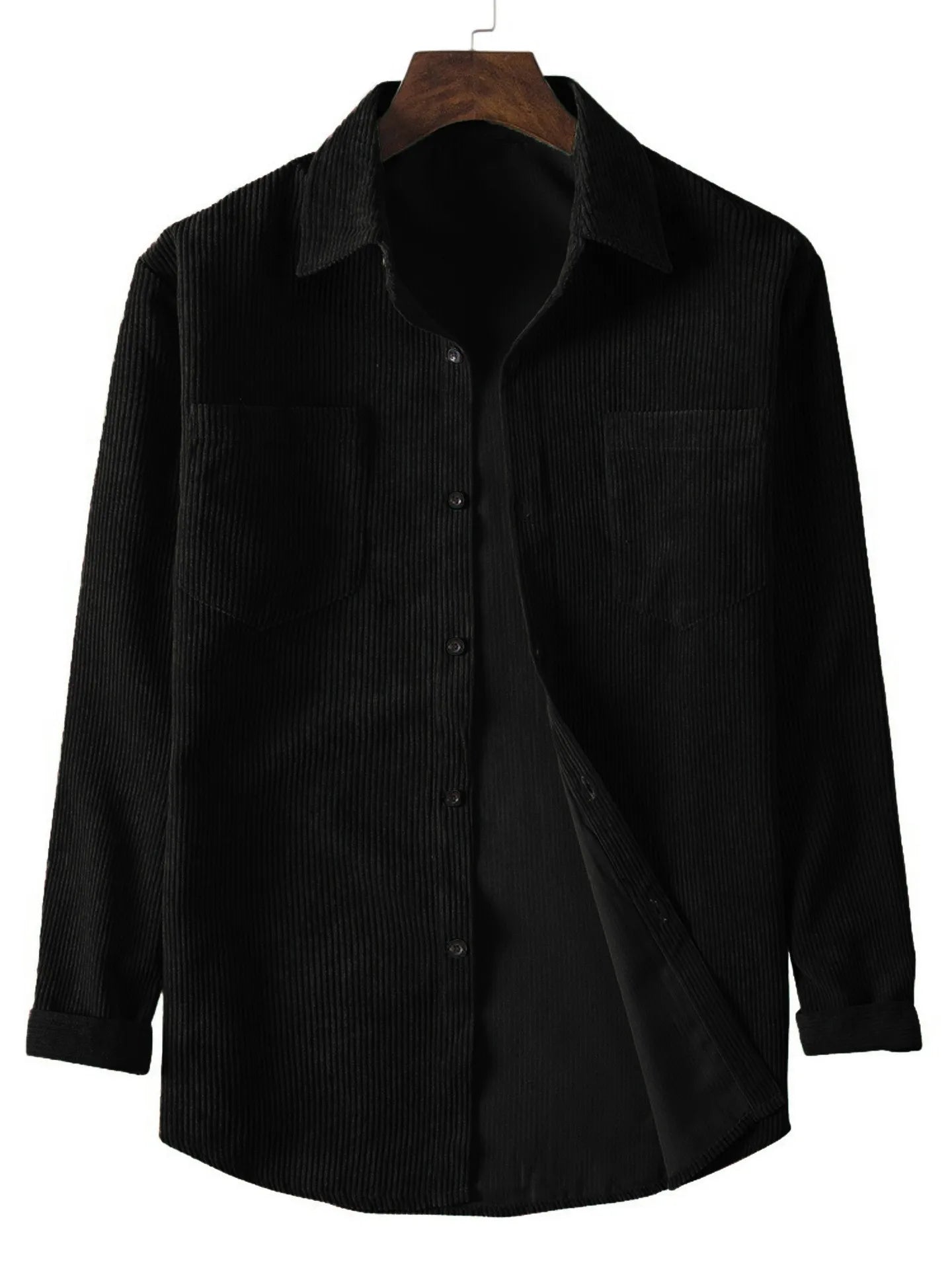 RBB Men’s Casual Corduroy Long Sleeve Lapel Shirt – Solid Color