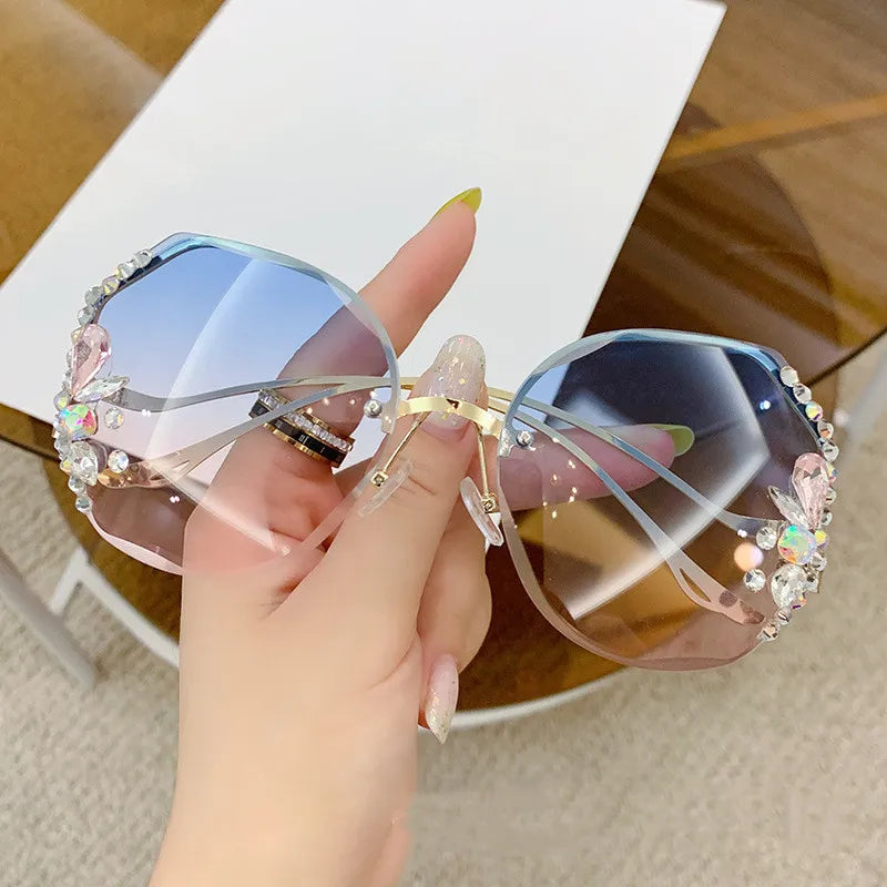 RBB Diamond Rimless Cut-Edge Sunglasses – Women’s Face-Slimming Eyewear
