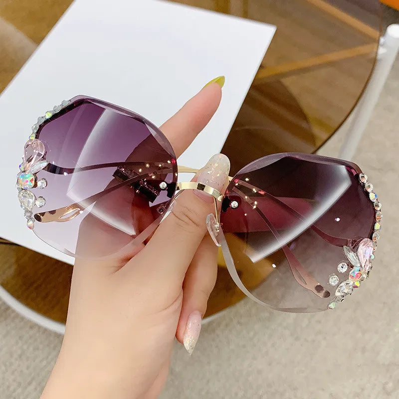 RBB Diamond Rimless Cut-Edge Sunglasses – Women’s Face-Slimming Eyewear