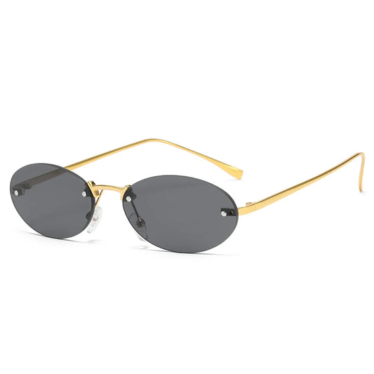 RBB Rimless Oval Punk Sunglasses – UV400 Frameless Metal Shades for Men & Women