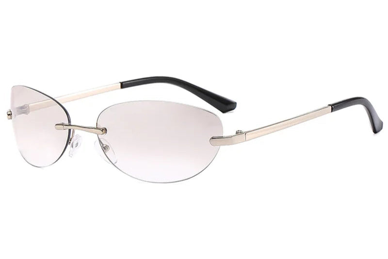 RBB Y2K Oval Rimless Sunglasses – Women’s Fashion Wrap Around Eyewear