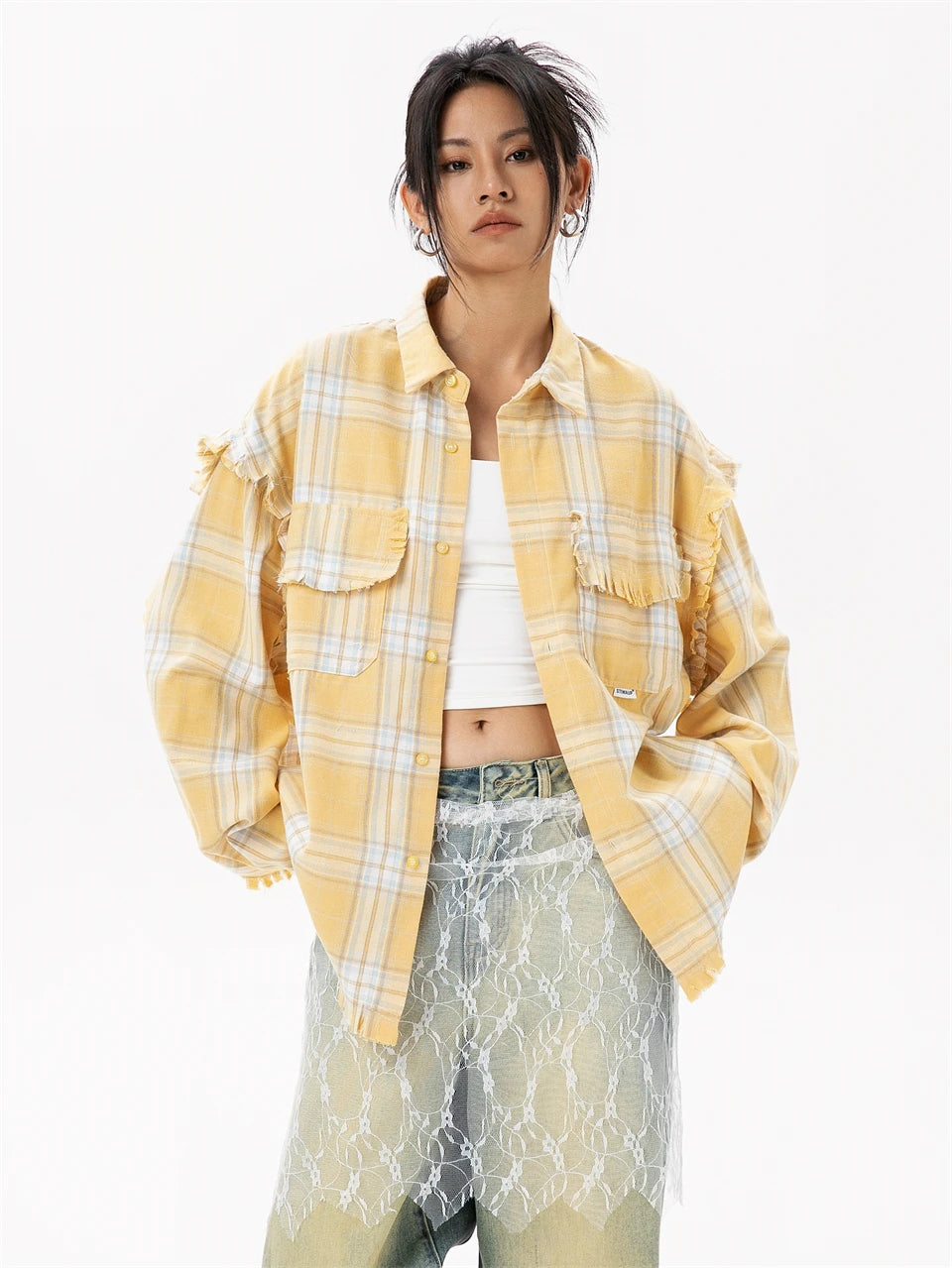 Elegant Women's Blouses 2024 Autumn 100 Cotton Yellow Plaid Shirts for Women Ladies Clothes in Offers Women's Long Sleeve Top