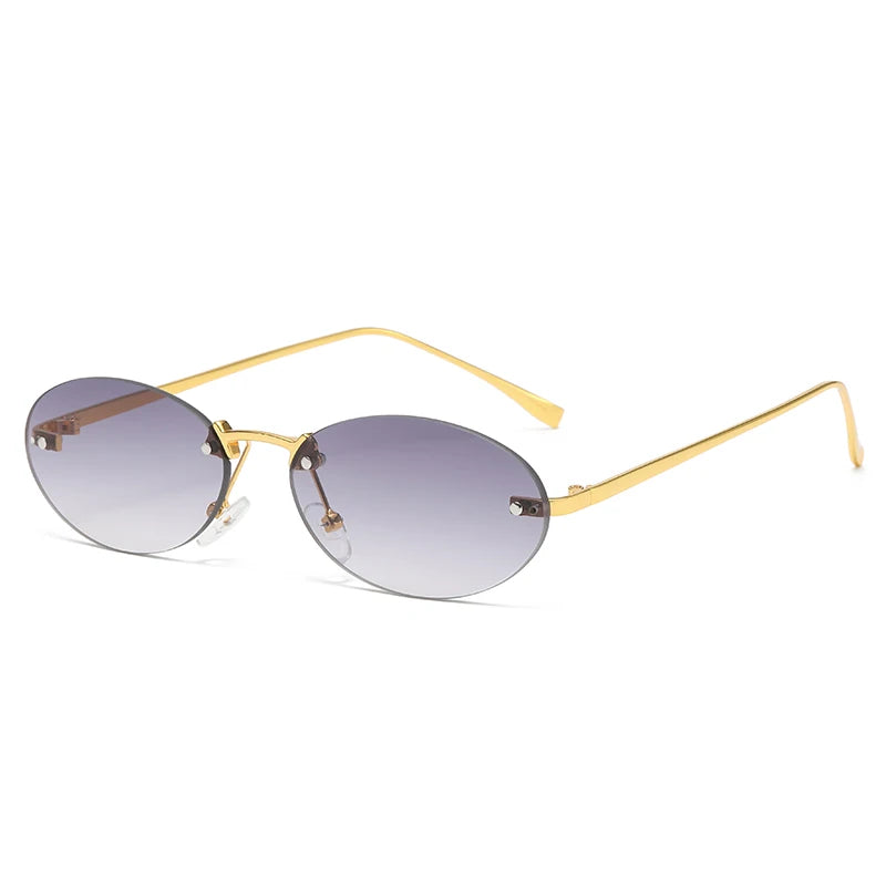 RBB Rimless Oval Punk Sunglasses – UV400 Frameless Metal Shades for Men & Women