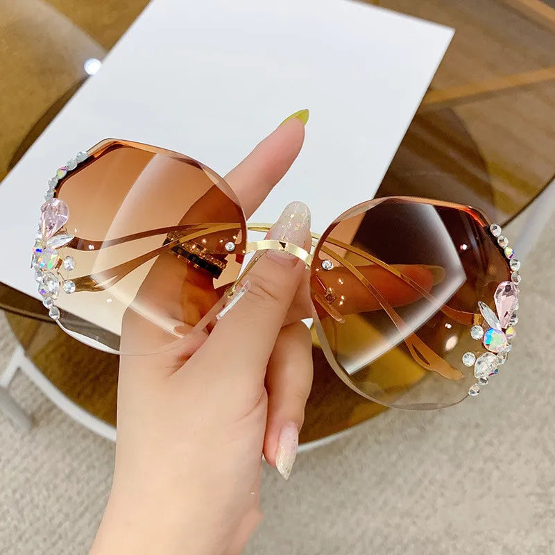 RBB Diamond Rimless Cut-Edge Sunglasses – Women’s Face-Slimming Eyewear