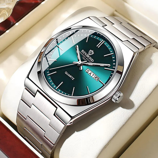 RBB Men’s Luxury Quartz Watch – Stainless Steel, Double Calendar, Waterproof, Business & Leisure Style