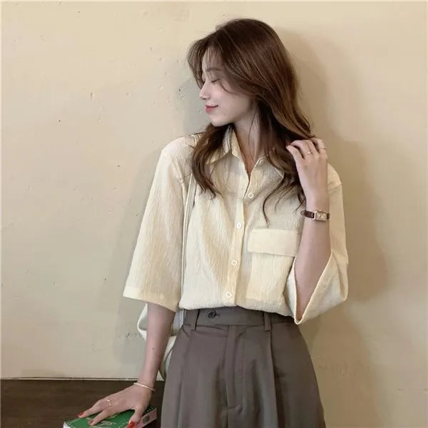 RBB Women's Retro Quarter Sleeve Shirt – Loose Fit Casual Summer Outerwear