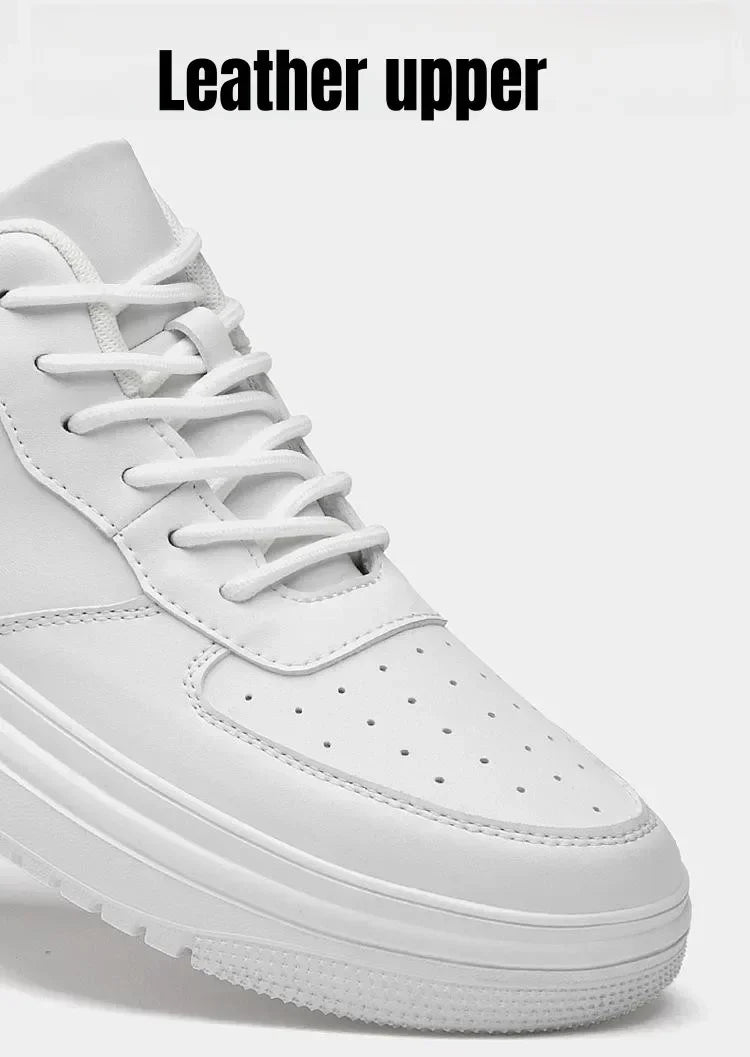 PDEP Men's 10cm Elevator Sneakers – White Leather, Sport Style